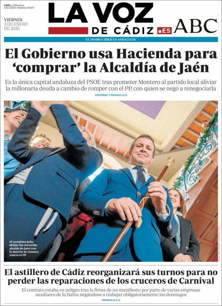 Portada de La Voz de Cádiz (España)