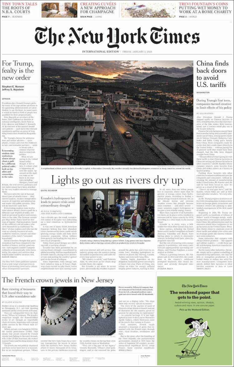 Portada de International New York Times (Europa)