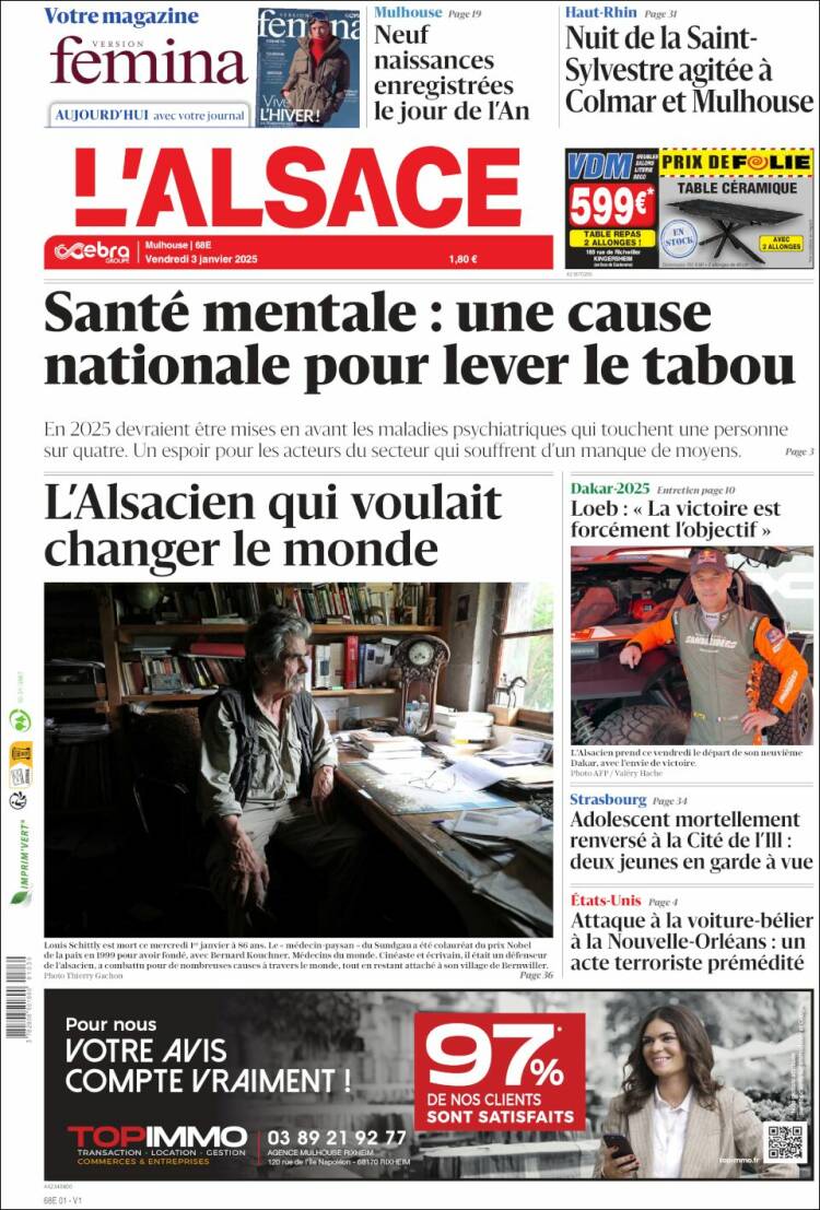 Portada de Journal L'Alsace (Francia)