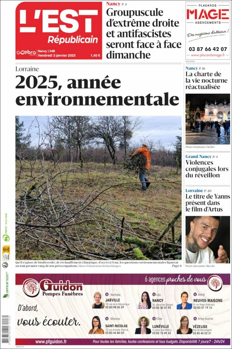 Portada de L'Est Republicain (Francia)