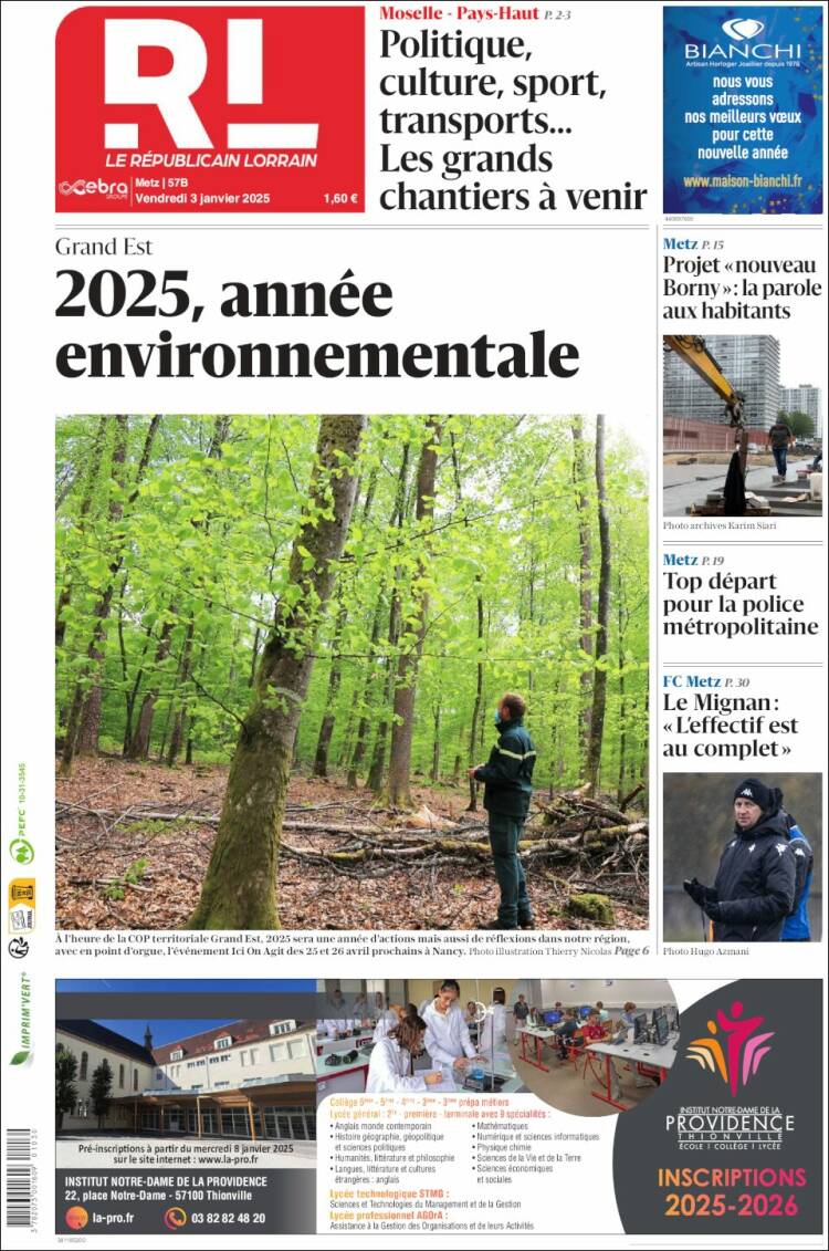 Portada de Le Republicain Lorrain (Francia)
