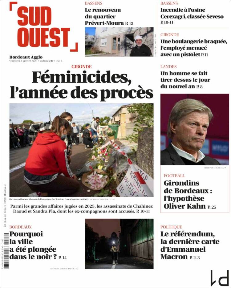 Portada de Sud Ouest (Francia)