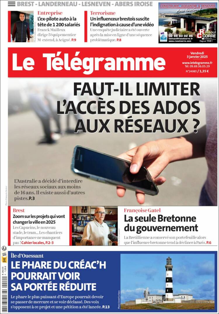 Portada de Télégramme (Francia)
