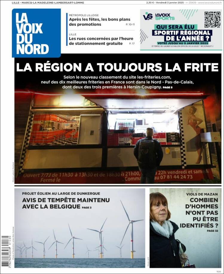 Portada de La Voix du Nord (Francia)