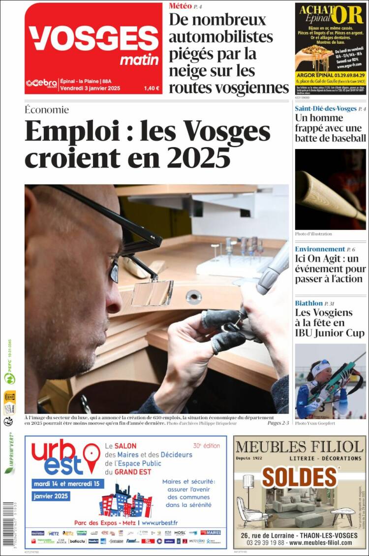 Portada de Vosges Matin (Francia)