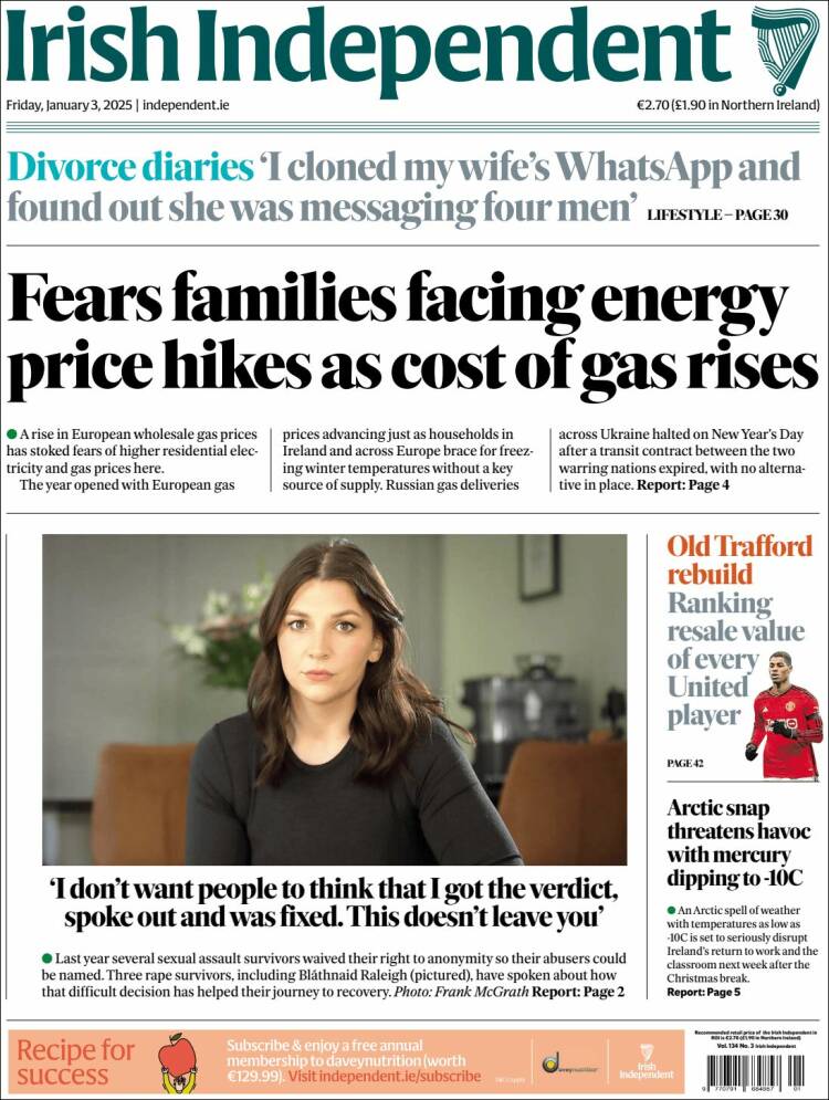 Portada de Irish Independent (Irlanda)