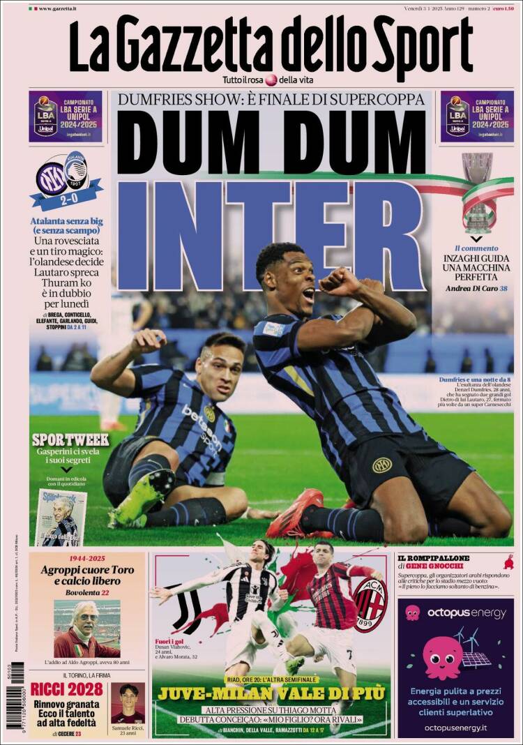 Portada de La Gazzetta dello Sport (Italia)