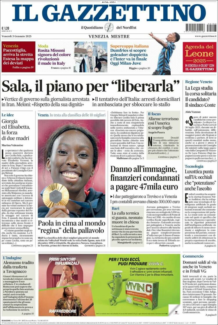 Portada de Il Gazzettino (Italia)