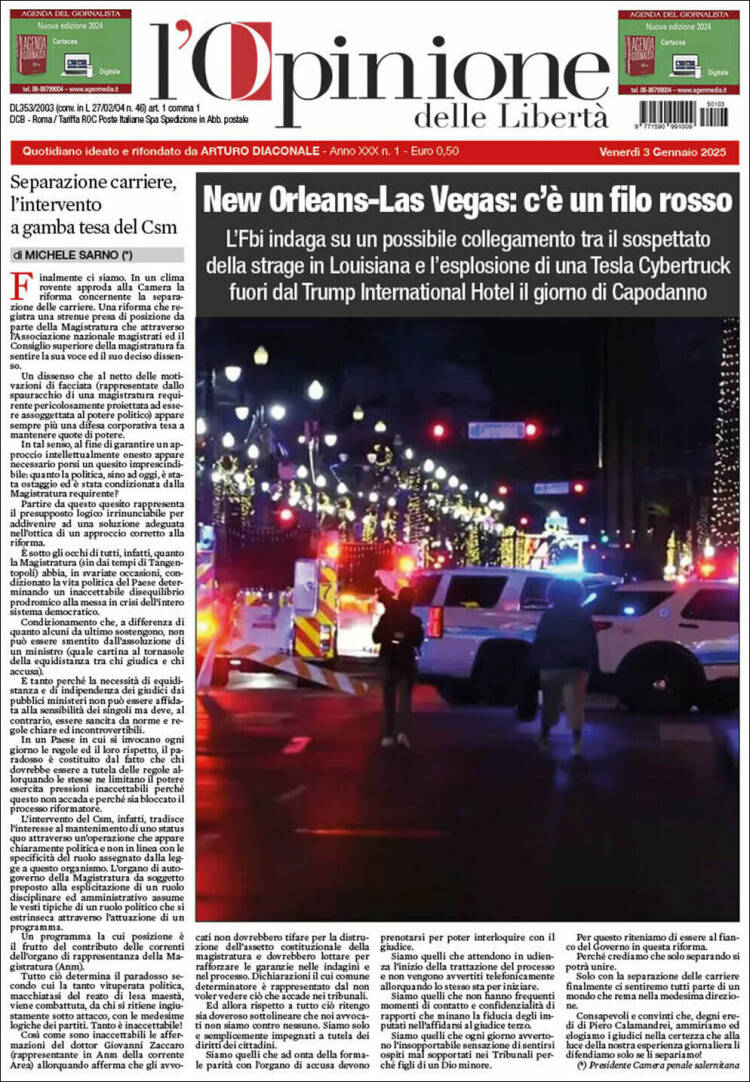 Portada de L'Opinione  delle Libertà (Italia)