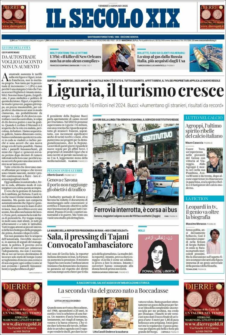 Portada de Il Secolo XIX (Italia)