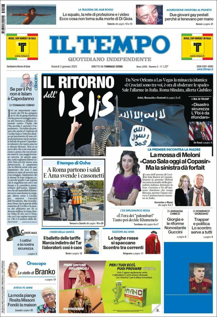 Portada de Il Tempo (Italia)
