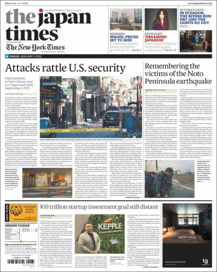 Portada de The Japan Times (Jap&oacute;n)