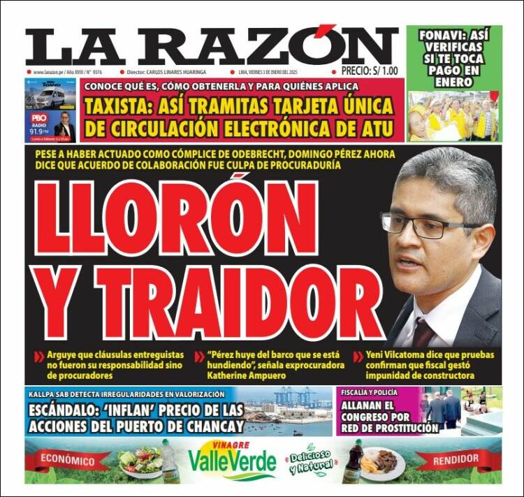 Portada de La Razón (Per&uacute;)