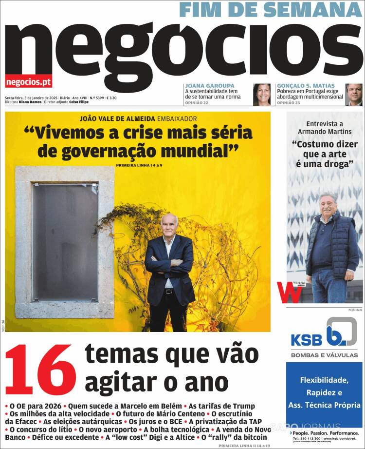 Portada de Jornal de Negócios (Portugal)