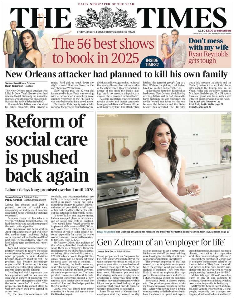 Portada de The Times (Reino Unido)