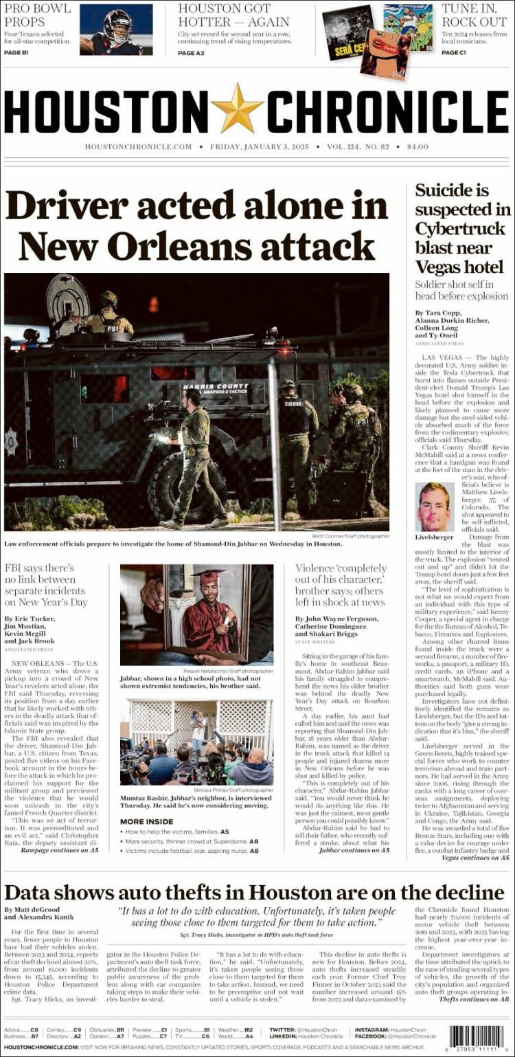 Portada de Houston Chronicle (USA)