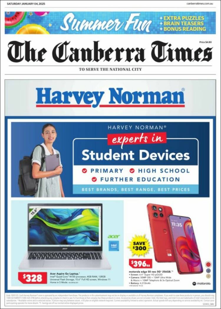 Portada de The Canberra Times (Australia)
