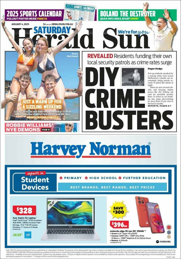 Portada de Herald Sun (Australia)