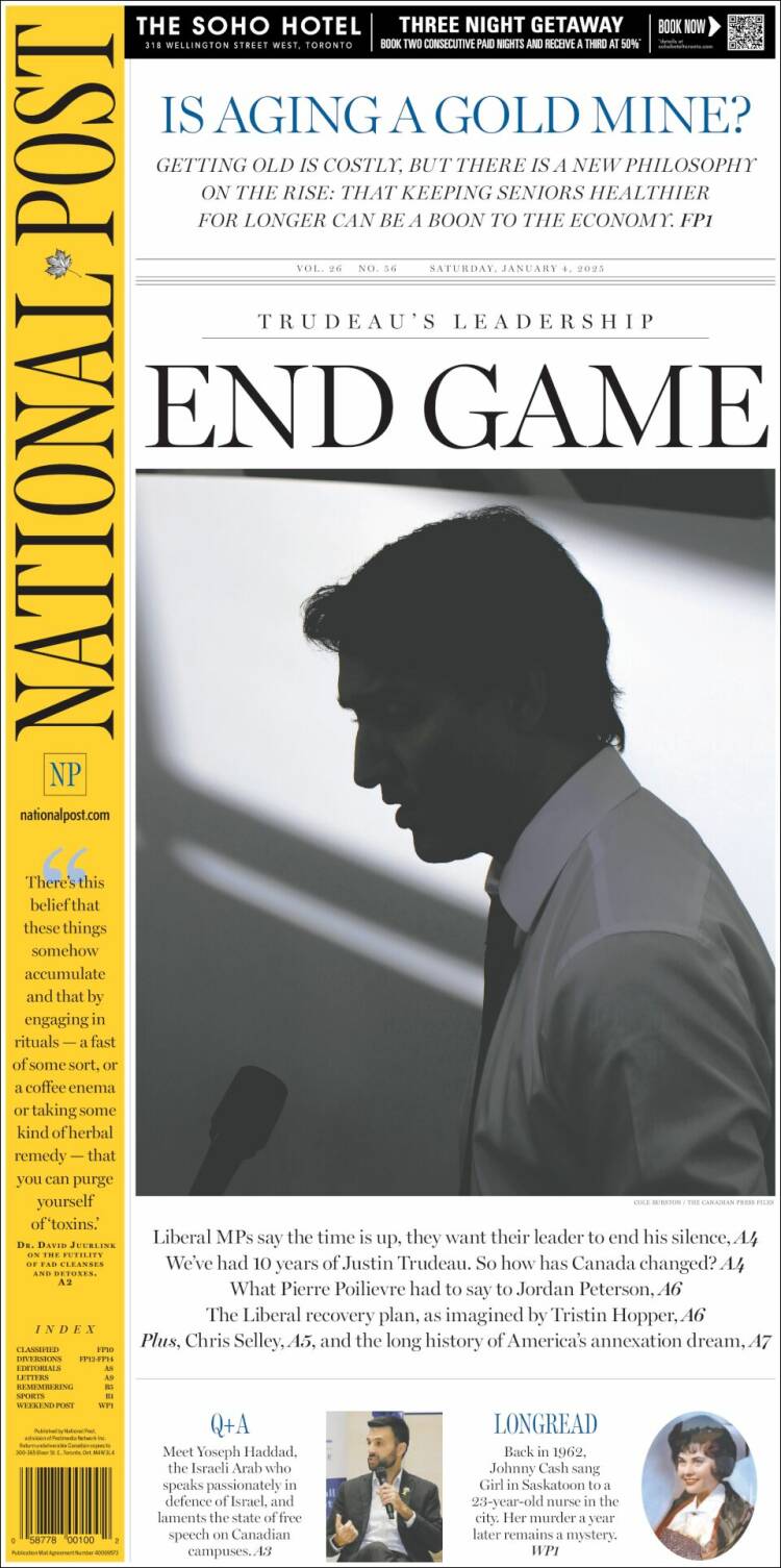 Portada de The National Post (Canadá)