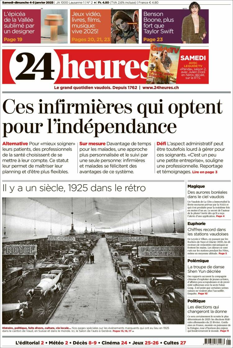 Portada de 24 Heures (Suiza)