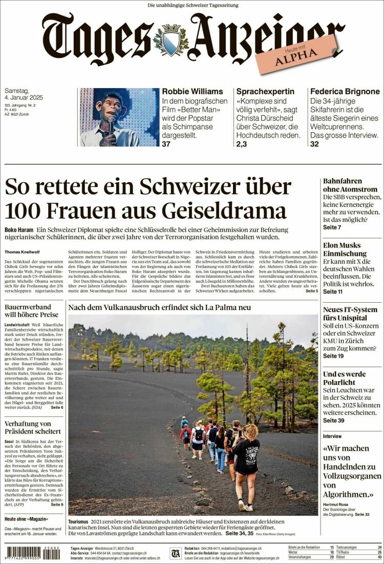 Portada de Tages-Anzeiger (Suiza)