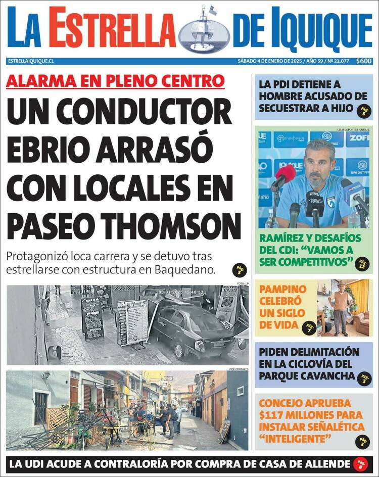 Portada de La Estrella de Iquique (Chile)