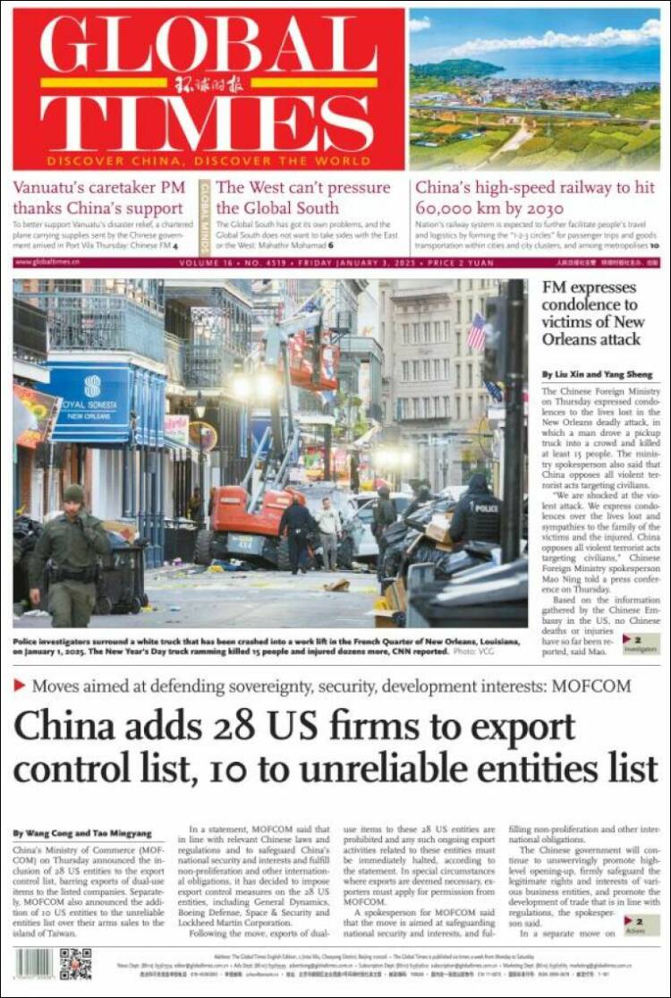 Portada de The Global Times (China)