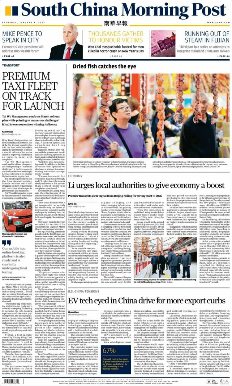 Portada de South China Morning Post (China)