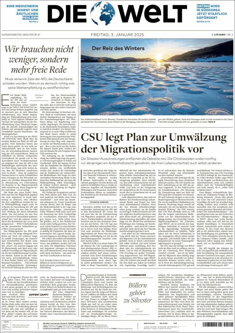 Portada de Die Welt (Alemania)