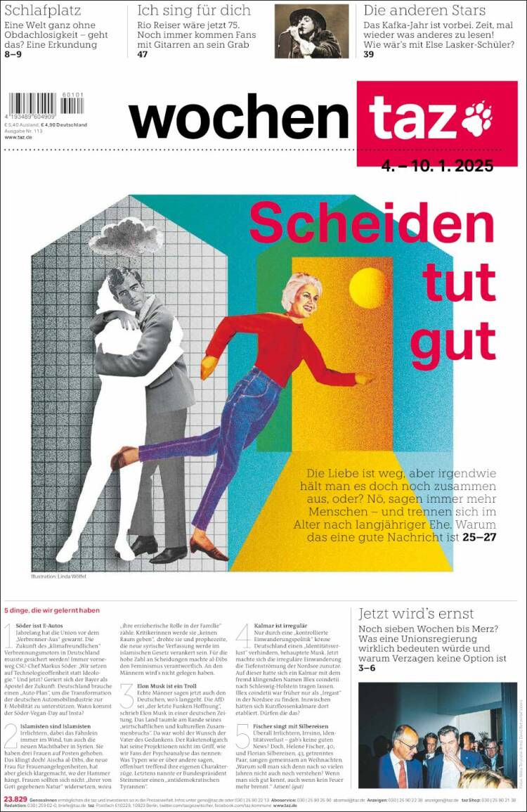 Portada de Die Tageszeitung (Alemania)