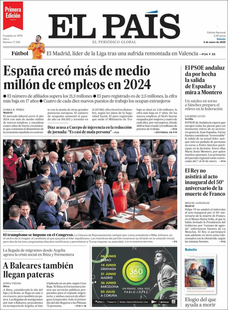 Portada de El País (España)