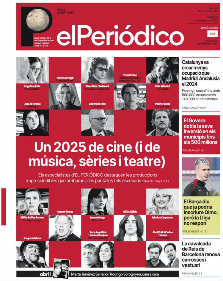 Portada de El Periódico de Catalunya (España)