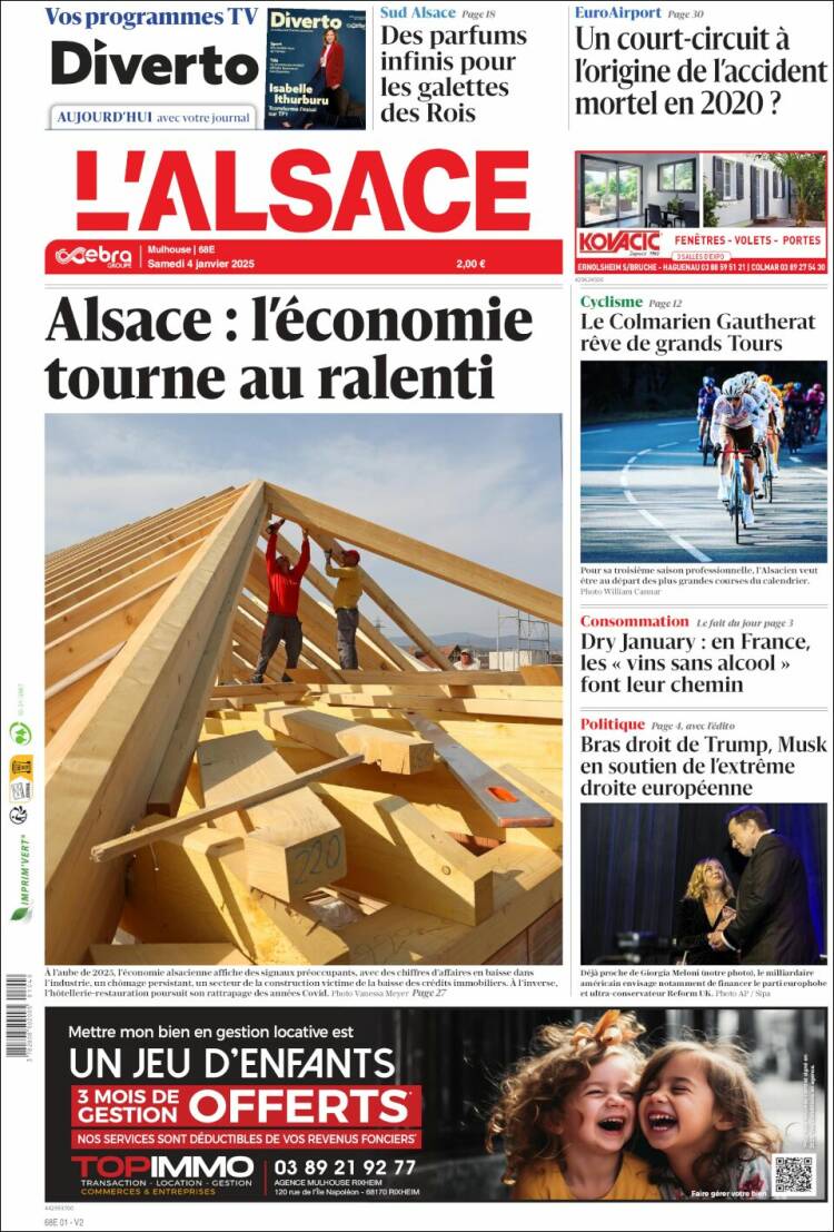 Portada de Journal L'Alsace (Francia)