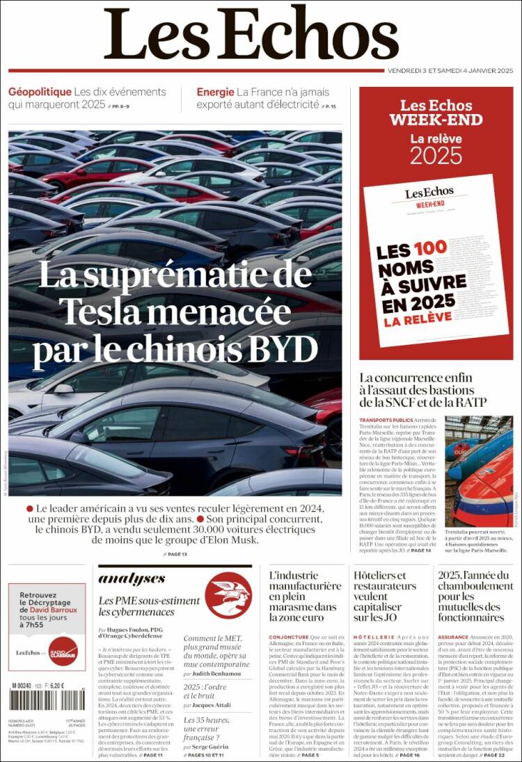 Portada de Les Echos (Francia)
