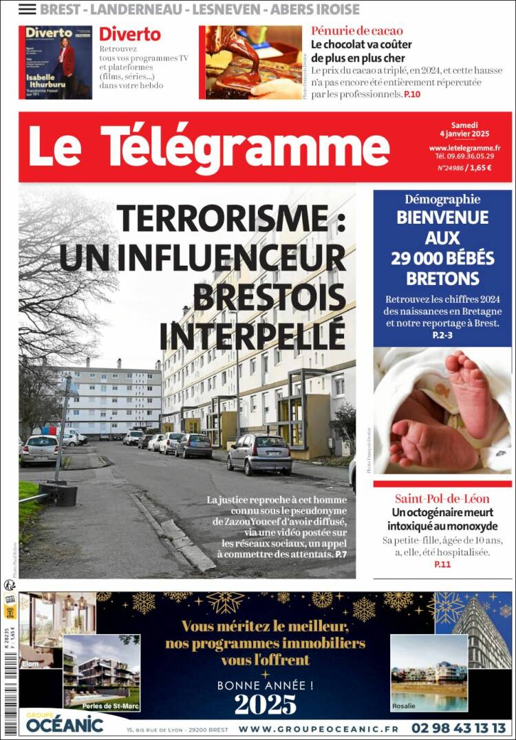 Portada de Télégramme (Francia)