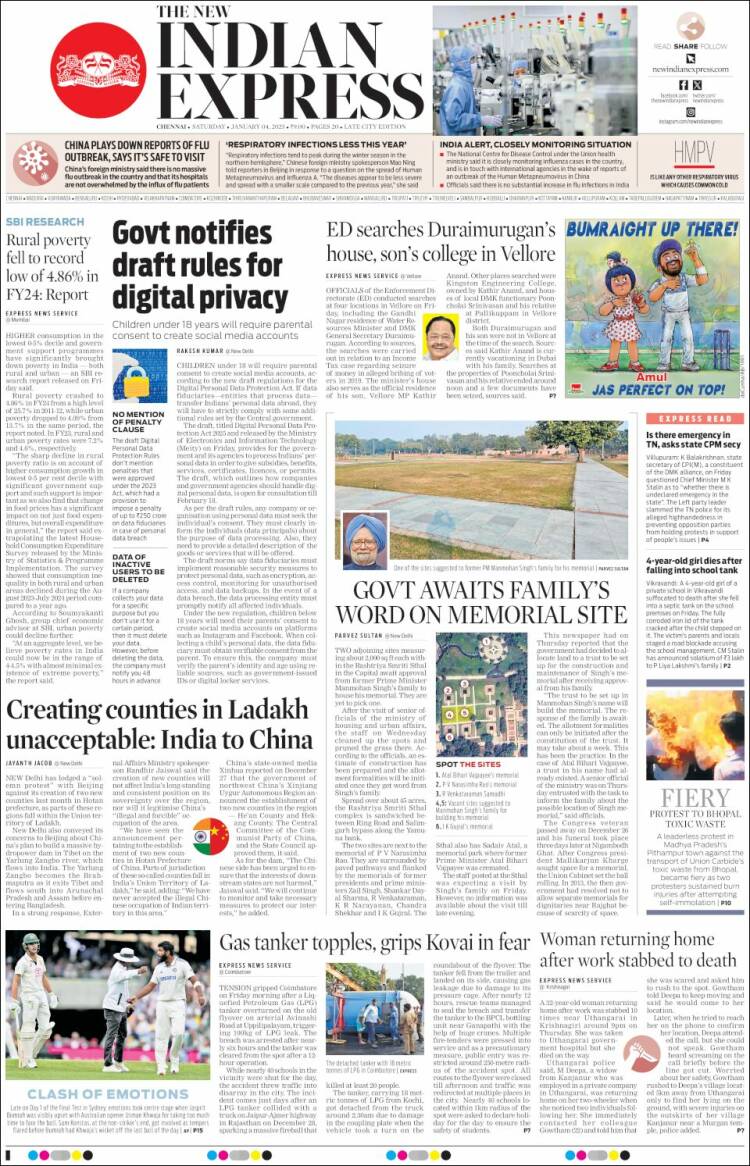 Portada de New Indian Express (India)