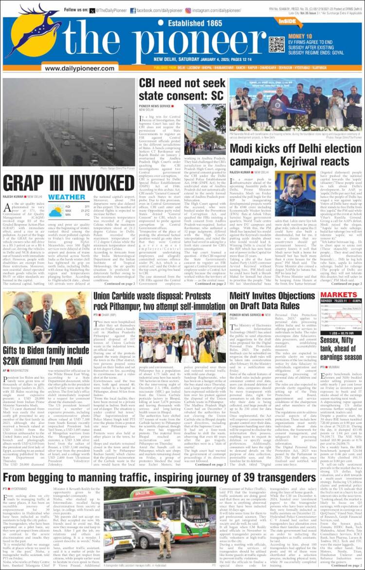 Portada de The Pioneer (India)