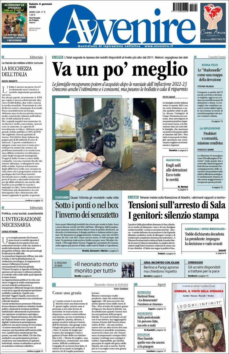 Portada de Avvenire (Italia)