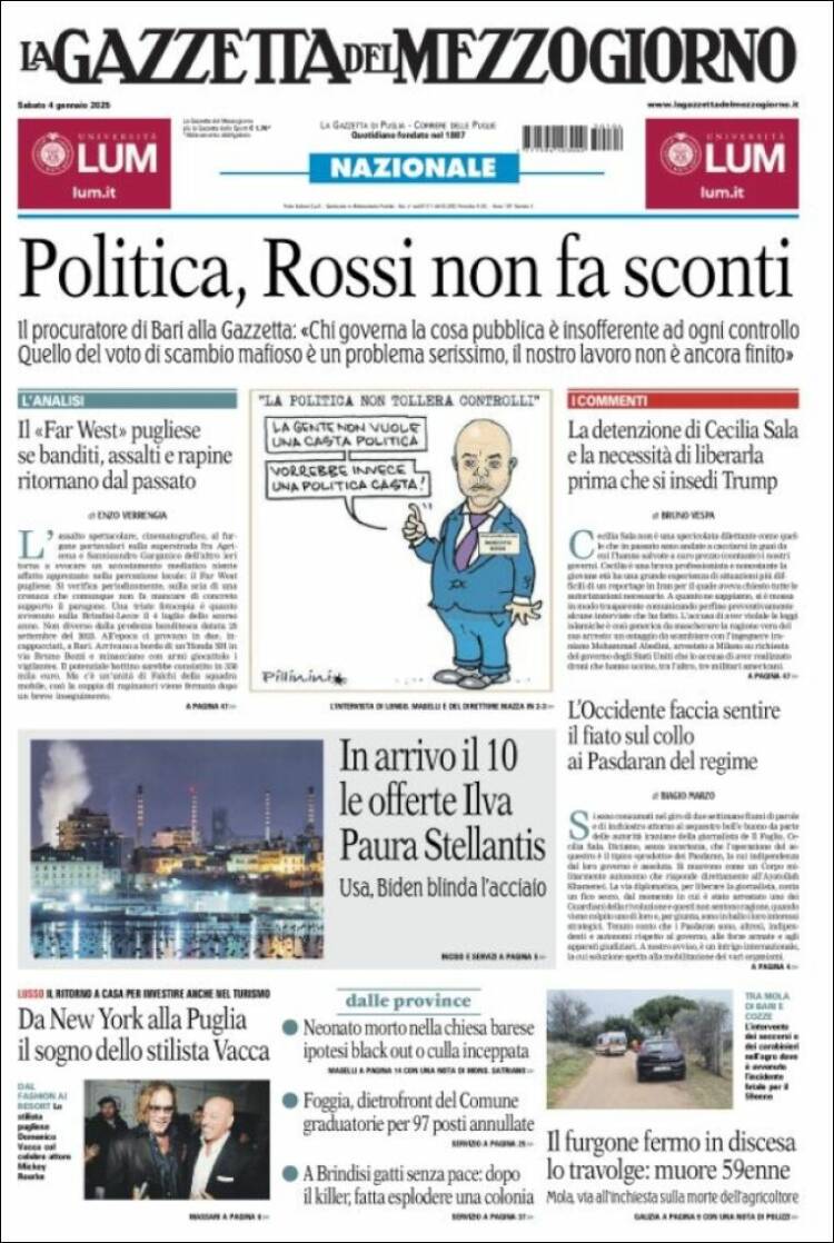 Portada de La Gazzetta del Mezzogiorno (Italia)