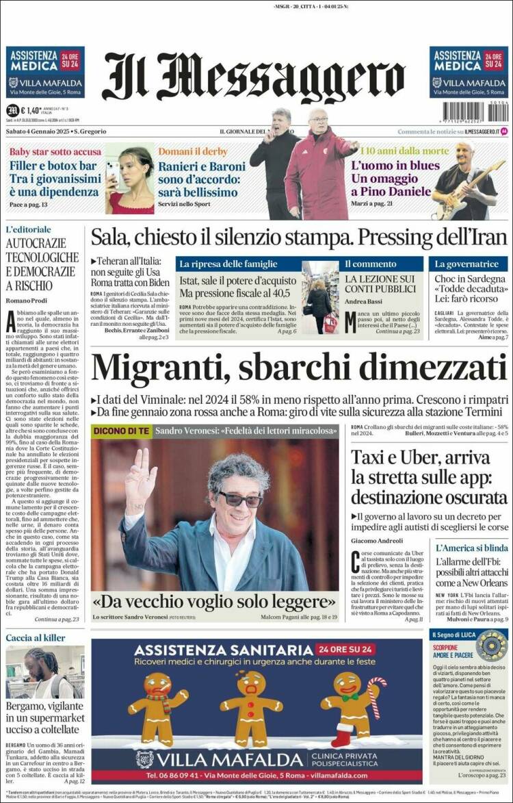 Portada de Il Messaggero (Italia)