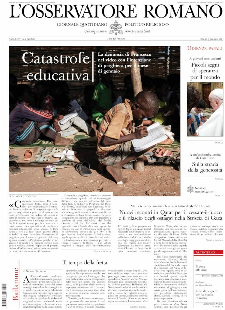 Portada de L'Osservatore Romano (Italia)