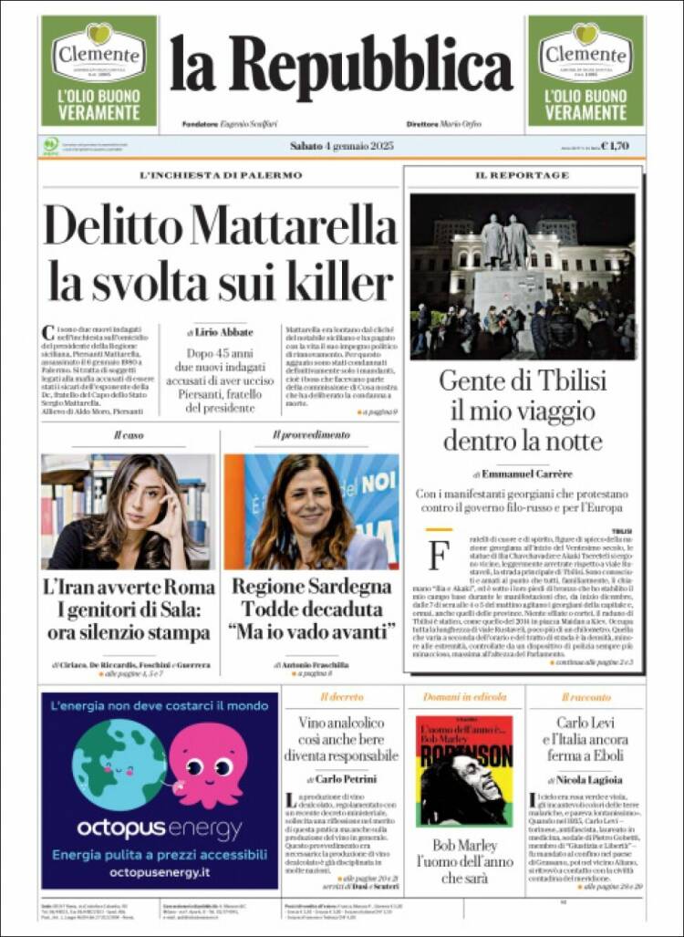 Portada de La Repubblica (Italia)