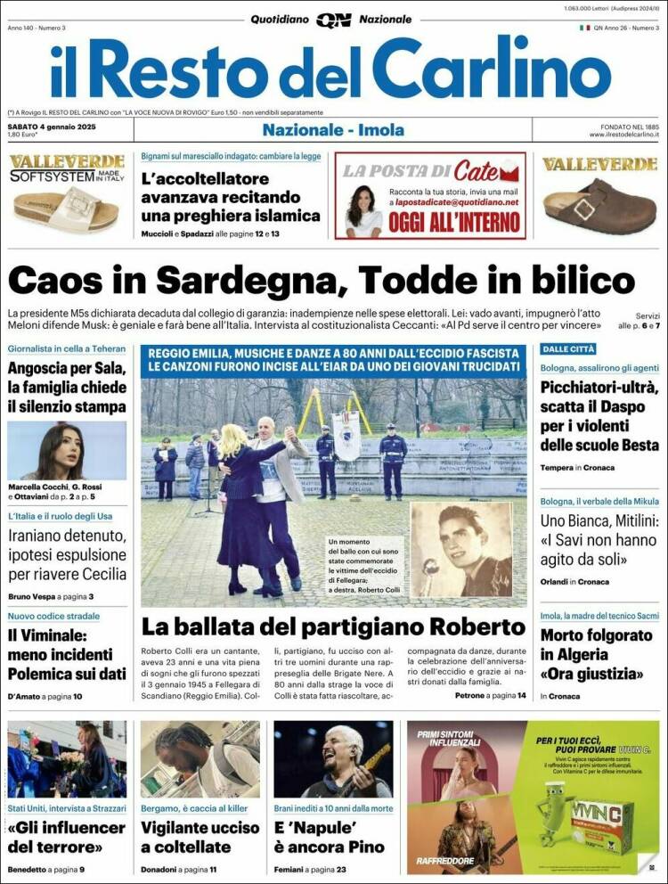 Portada de Il Resto del Carlino (Italia)