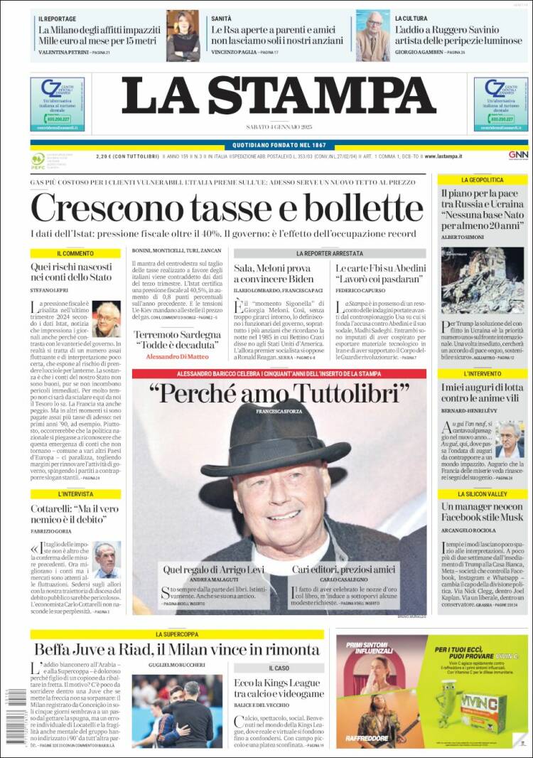 Portada de La Stampa (Italia)