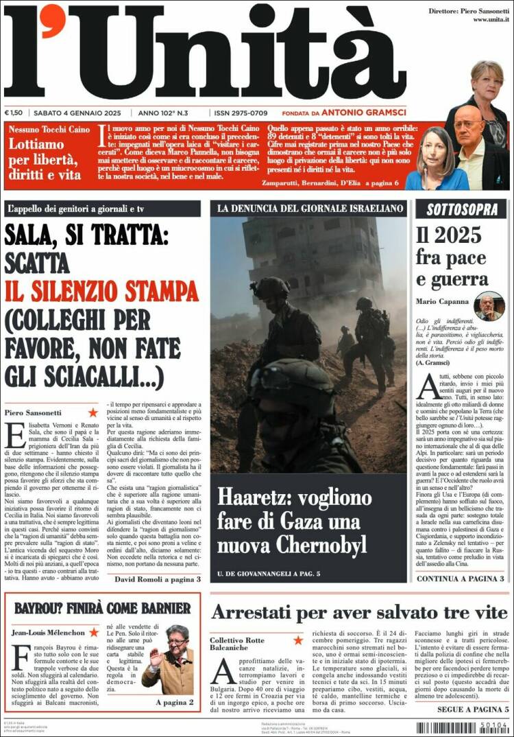 Portada de l'Unità (Italia)