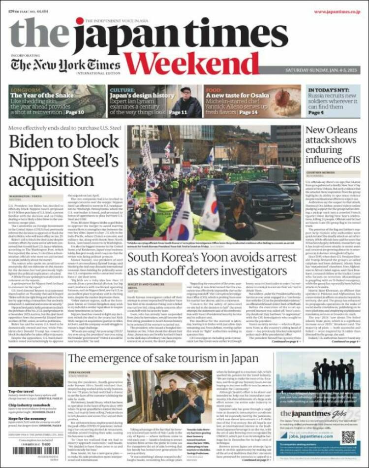 Portada de The Japan Times (Jap&oacute;n)