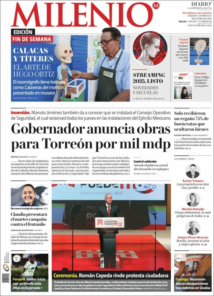 Portada de Milenio - Laguna (México)