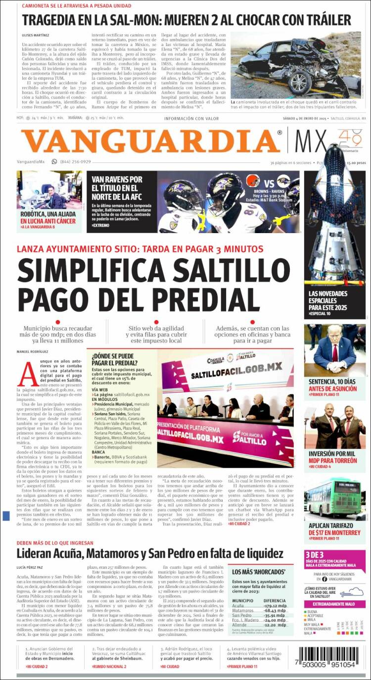 Portada de Vanguardia (México)