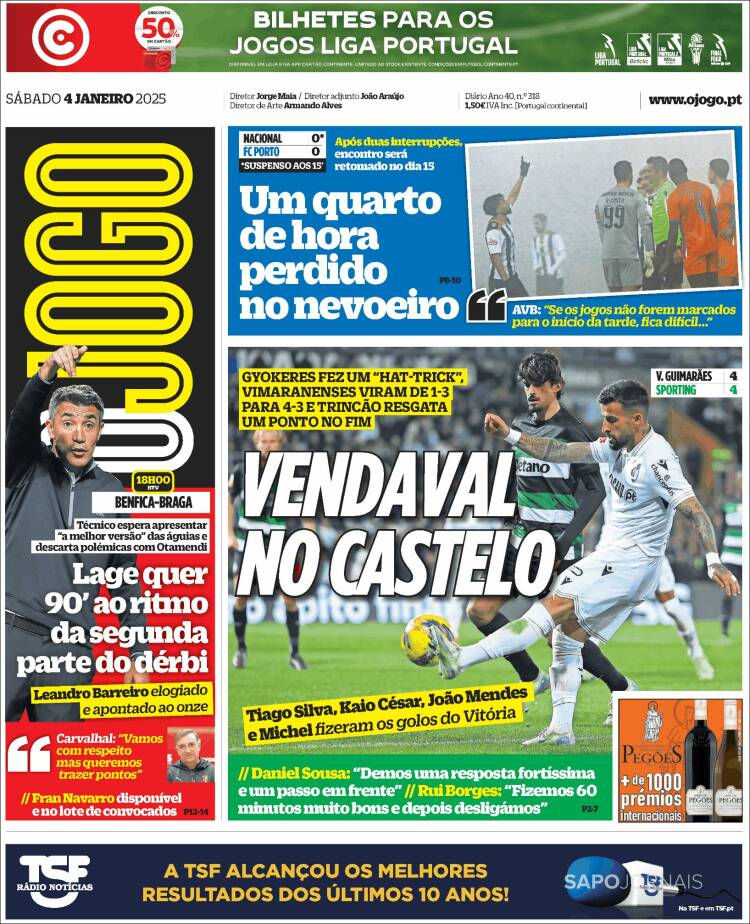 Portada de O Jogo (Portugal)