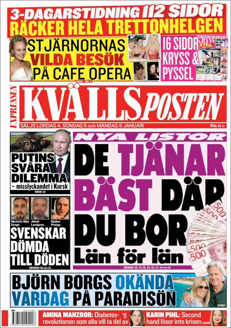 Portada de Kvällsposten (Suecia)